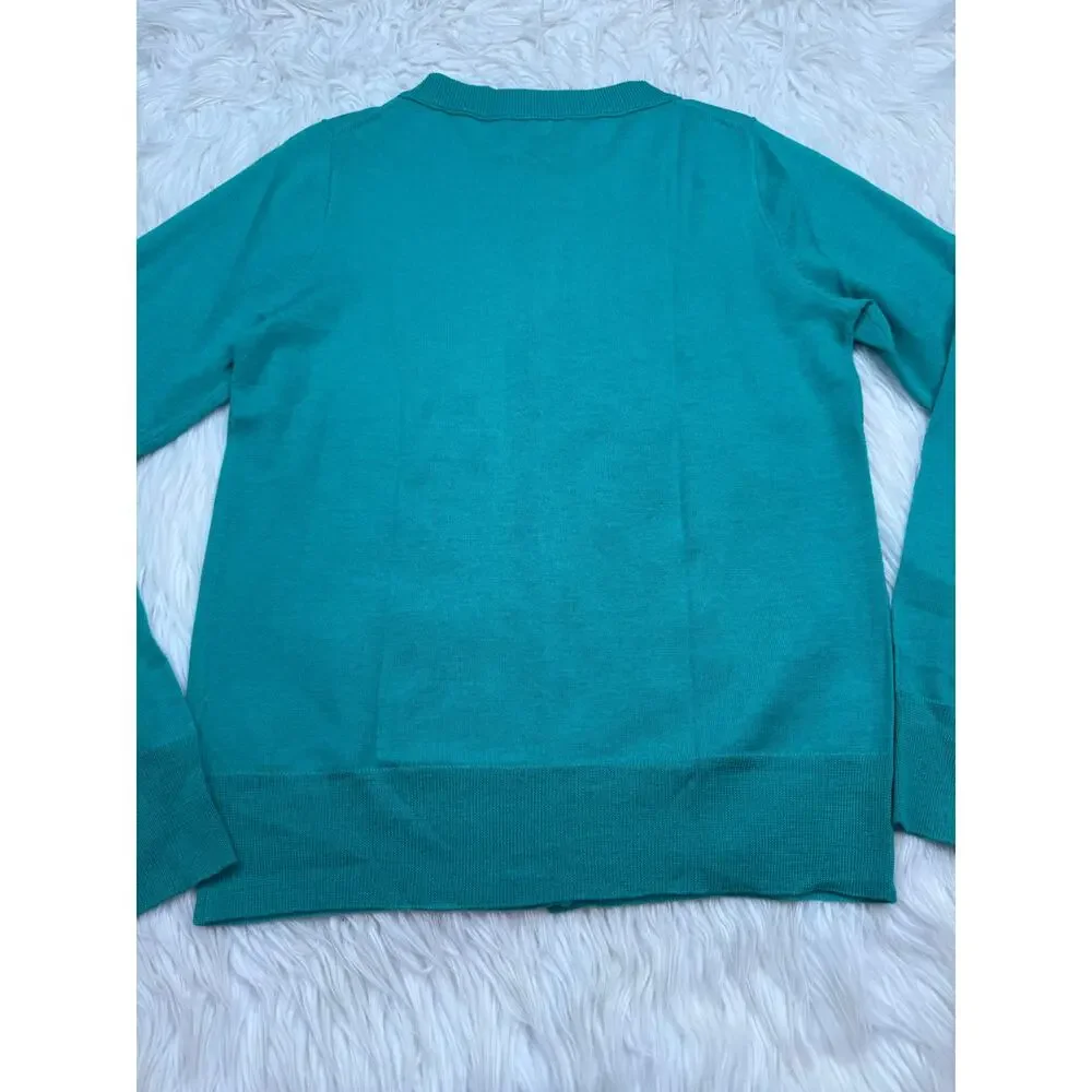 J. Crew 100% Merino Wool Tippi Cardigan Teal Size S Classic Preppy Old Money